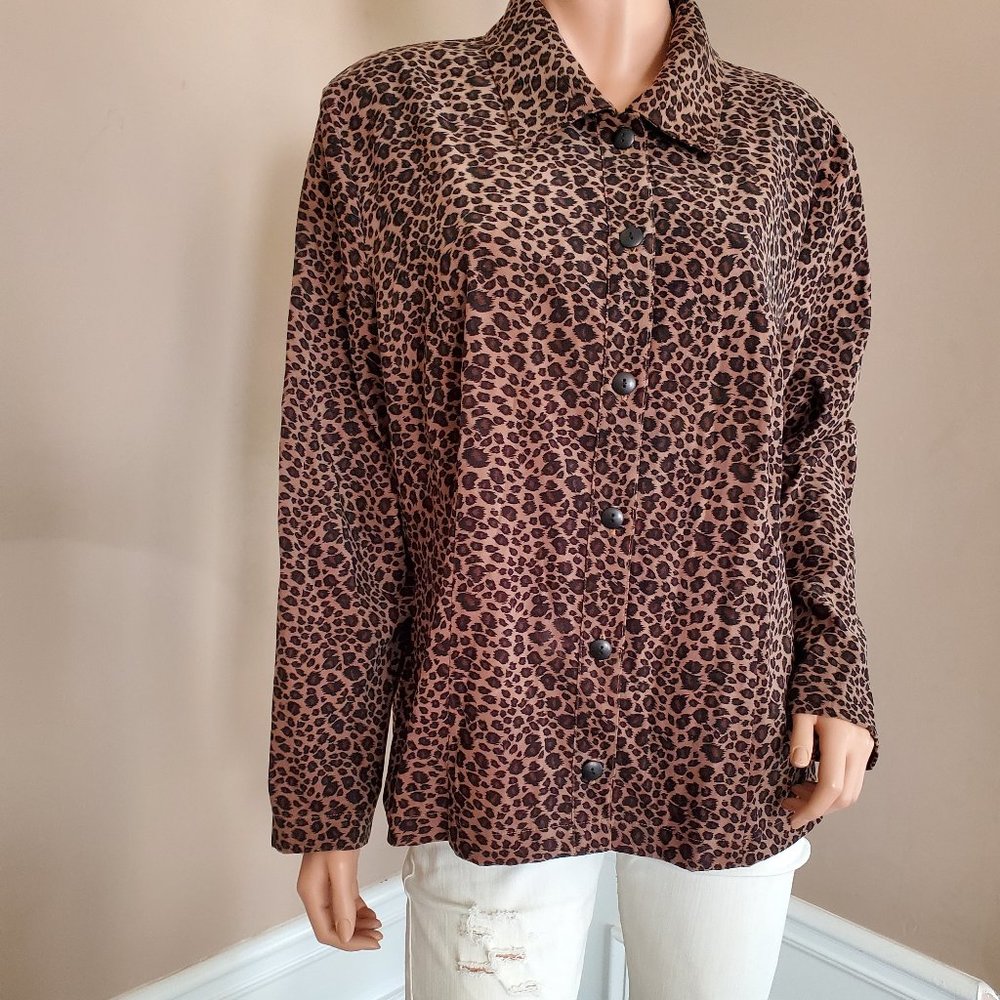 Women's Jacket  Studio Ease  Brown Black  Animal Print  Polyester  Plus Size 16W